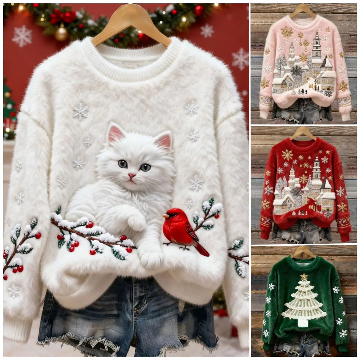 💥🍁【Oferte recente atractive】🔥Pulover de Crăciun din flanel pentru femei, decorat cu diverse modele încântătoare
