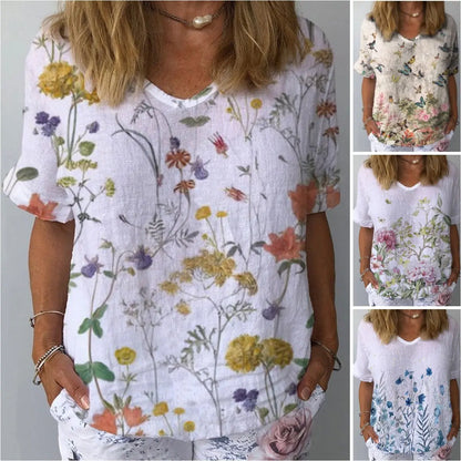 💐【S-6XL】Treu cu mânecă scurtă din bumbac cu imprimeu floral