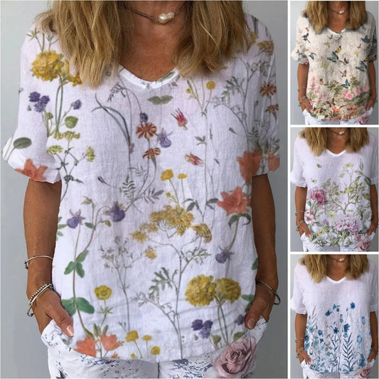 💐【S-6XL】Treu cu mânecă scurtă din bumbac cu imprimeu floral