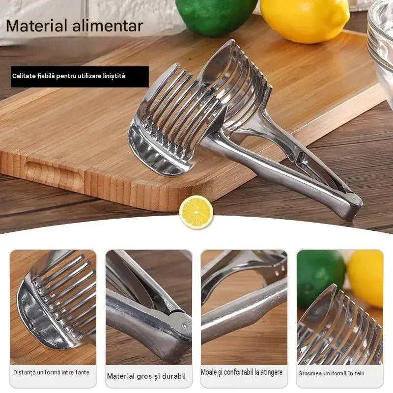 🍅 Tăietor manual de bucătărie din oțel inoxidabil | Ghid pentru tăieturi uniforme de roșii, lămâi, ceapă și altele