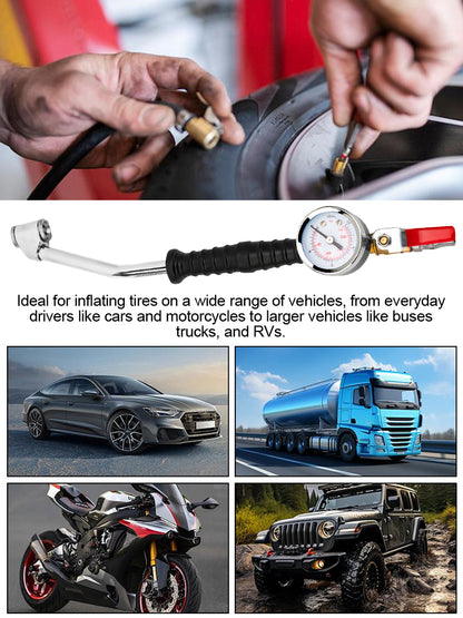 🔥¡Oferta especial!🔥Boquilla de alta densidad con codo y manómetro para una medición precisa de la presión de los neumáticos; alta resistencia y durabilidad.🔥
