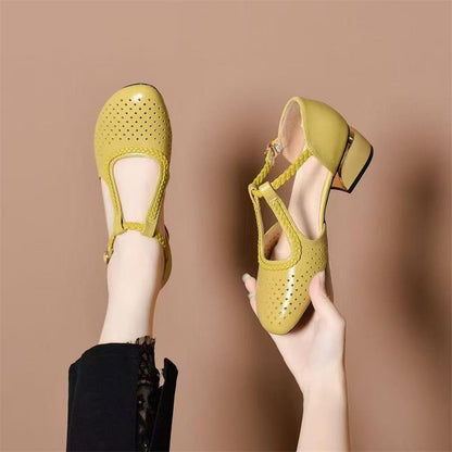 🔥Αγοράζεις 1, παίρνεις 1 δωρεάν 🔥【35-40】Καλοκαιρινά πέδιλα 2025 με φαρδύ τακούνι και μαλακό διάτρητο δέρμα