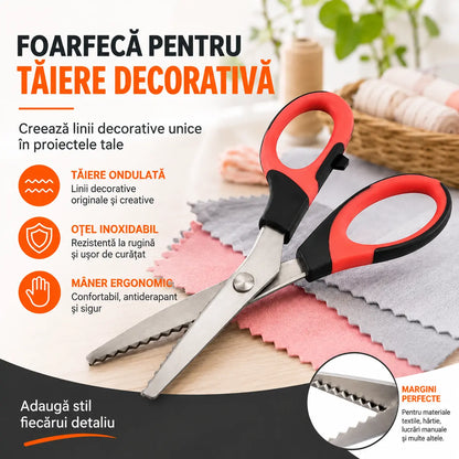 ✂️ Foarfecă multifuncțională cu lame în zigzag – pentru țesături, hârtie și proiecte de artizanat 🧵
