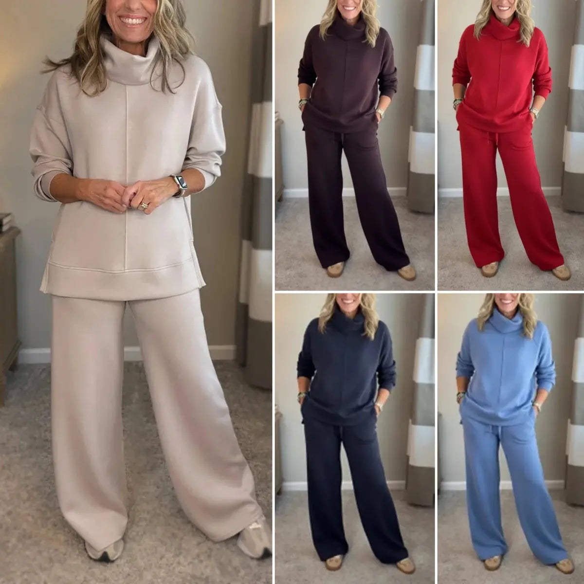 🍂🐏Nou set casual de iarnă pentru femei, de înaltă calitate: pulover minimalist cu guler înalt + pantaloni casual cu croială dreaptă🔥