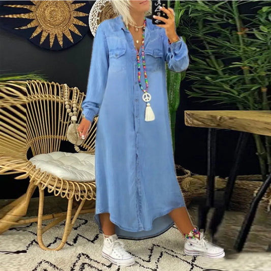 👘 50% reducere💥【40-120kg】Rochie nouă din denim mărime mare