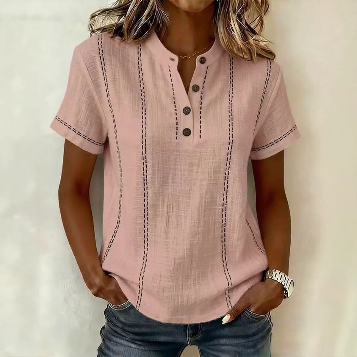 ⏳Ofertă limitată!⏰【40-100 kg】Tricou nou pentru femei, casual, cu mânecă scurtă, din bumbac și in
