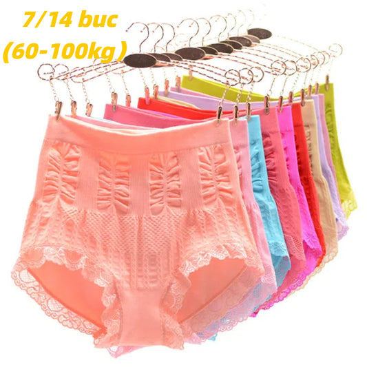 👩🔥【7 bucăți】(60-100kg) lenjerie antibacteriană pentru controlul burticii, elasticitate ridicată, talie înaltă, lenjerie de dimensiuni plus-3887678