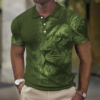 🦁【S-6XL】Tricou polo nou pentru bărbați, cu imprimeu leu 3D, pentru vara anului 2026.