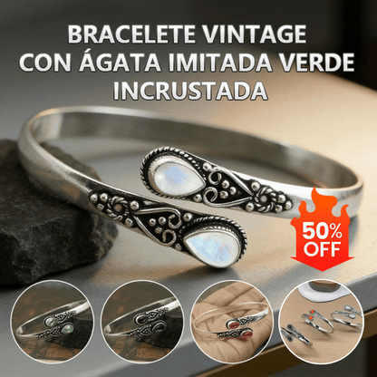 50%OFF--Pulsera vintage de plata S925 con ágata verde