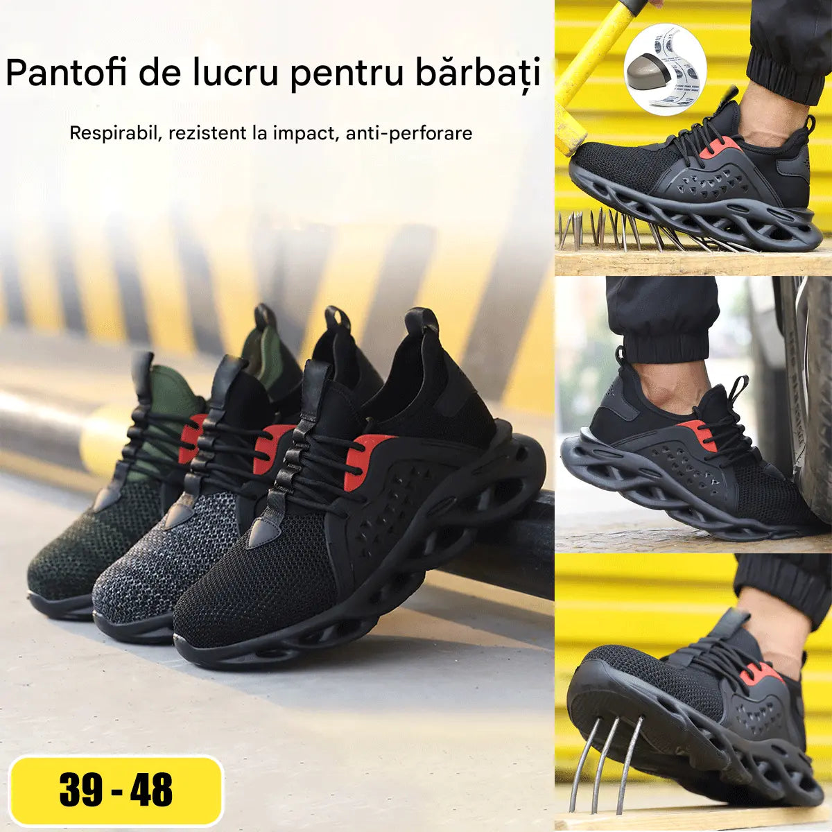 🚵‍♂️🔨【Reducere 50%🔥】👨‍🔧 Pantofi de protecție pentru bărbați, de înaltă densitate, respirabili, rezistenți la șocuri și perforații, cu vârf din oțel și izolație【39–48】