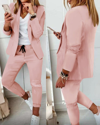 💎【50% reducere】Set de damă cu sacou și pantaloni, croială cambrată, material moale (40–100 kg)