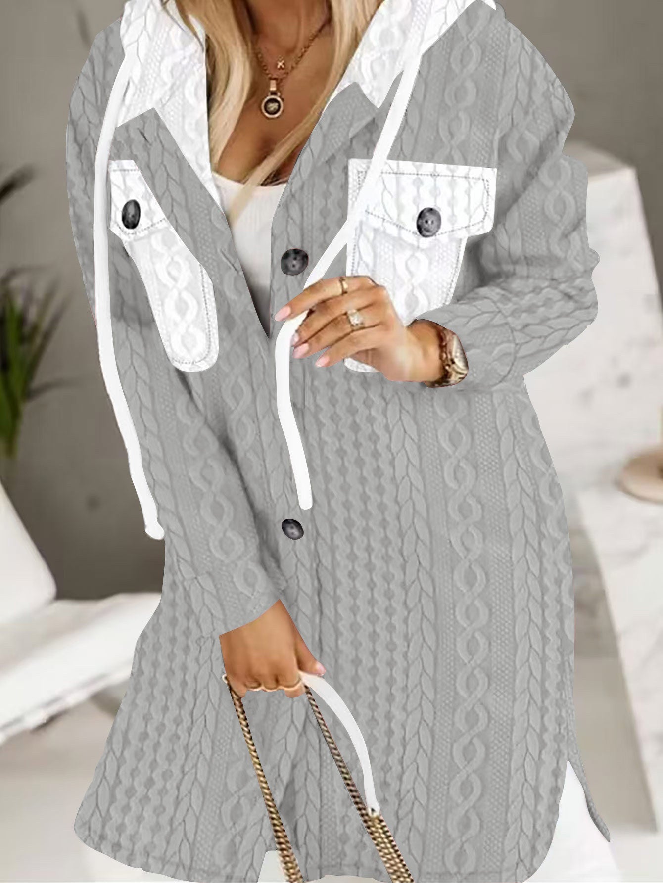 🐏【Połowa ceny na koniec miesiąca】Damska kurtka z kapturem, z polarisem, w większych rozmiarach dostępna