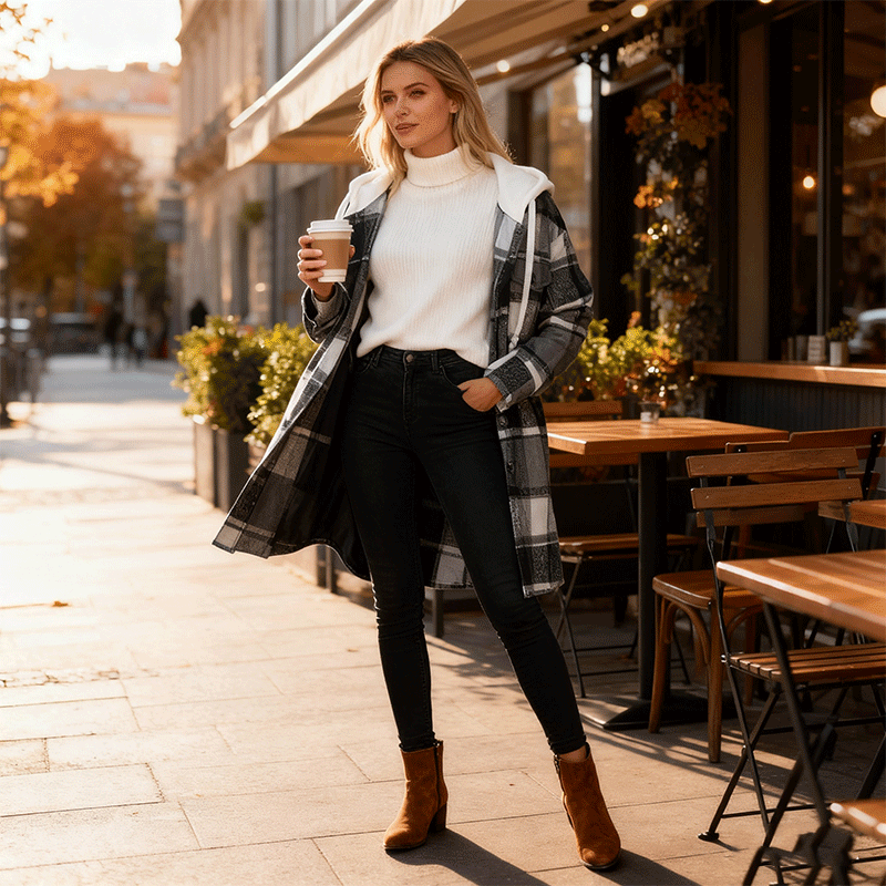 🐏【Połowa ceny na koniec miesiąca】Damska kurtka z kapturem, z polarisem, w większych rozmiarach dostępna