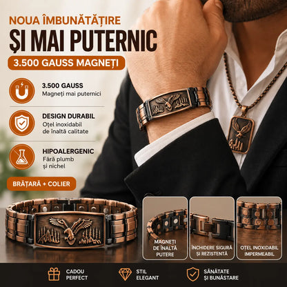 🔥【Brățară + Colier】Brățară magnetică pentru bărbați, cu design de vultur