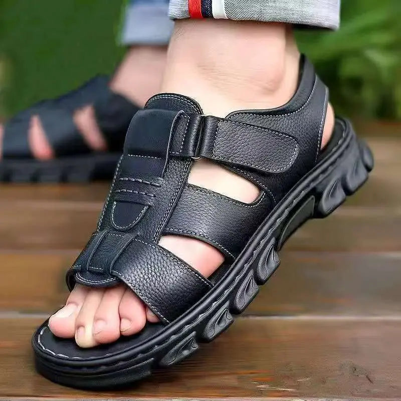 🔥👟 (50% OFF)【38~44】Sandale de plajă antiderapante din piele moale, lucrate manual, pentru bărbați