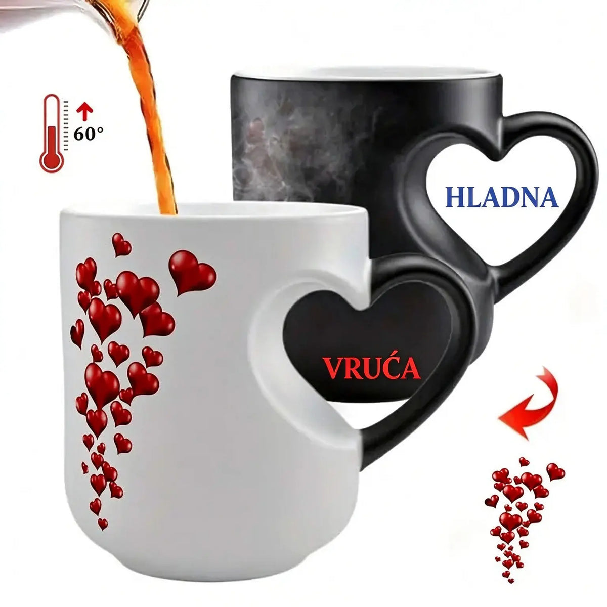☕ Cană romantică din ceramică, în formă de inimă (cu mâner care își schimbă culoarea) 💝✨