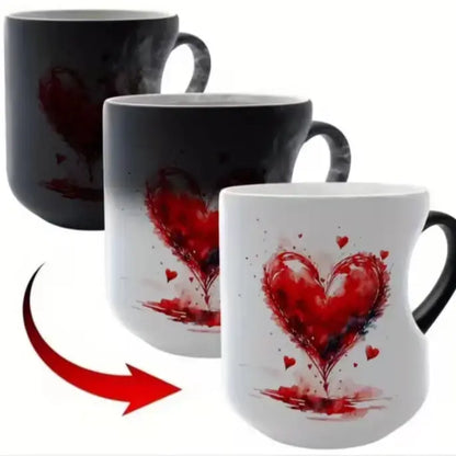 ☕ Cană romantică din ceramică, în formă de inimă (cu mâner care își schimbă culoarea) 💝✨