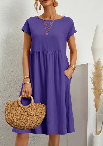 💃【S-5XL】Rochie de vară pentru femei, mărimi mari, stil casual office, croială în linie A, cu decolteu rotund