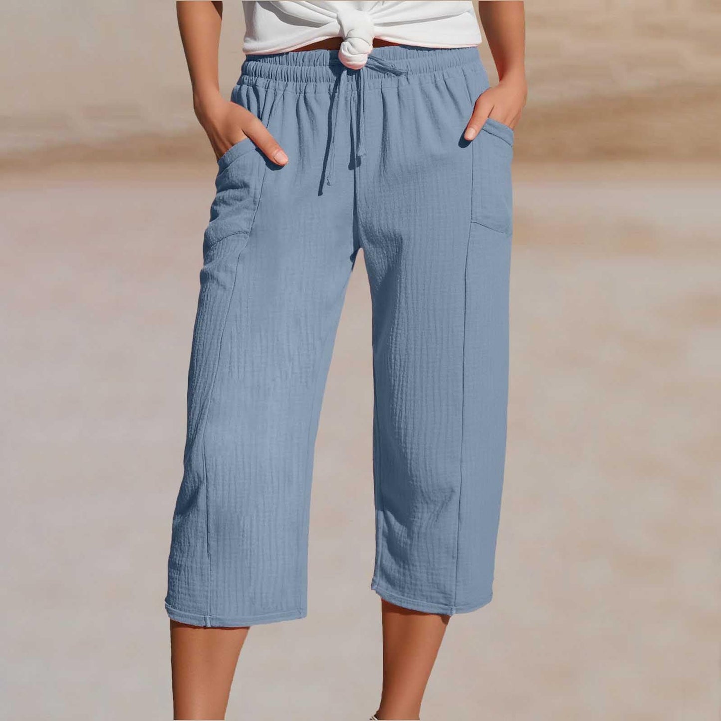 🌸 50% reducere 🔥 Pantaloni scurți uni din bumbac și in pentru femei (40-100 kg)