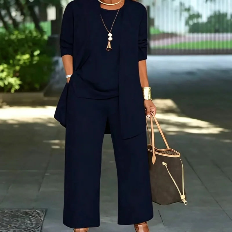 🎁【S-7XL】Set de vară din 3 piese: cardigan lejer, top lejer și pantaloni eleganți anti-șifonare, mărimi