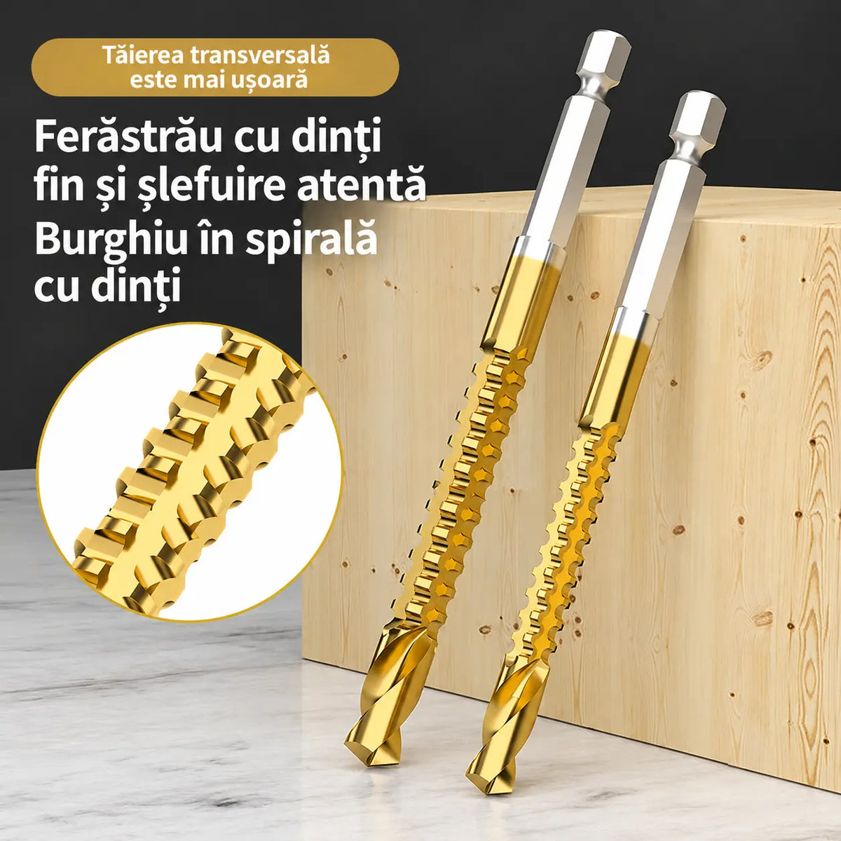🛠️🔧【6 bucăți】Burghie elicoidale din oțel rapid cu acoperire din titan 2 în 1 – Coada hexagonală, potrivite pentru găurirea și canelarea lemnului și metalului🔩