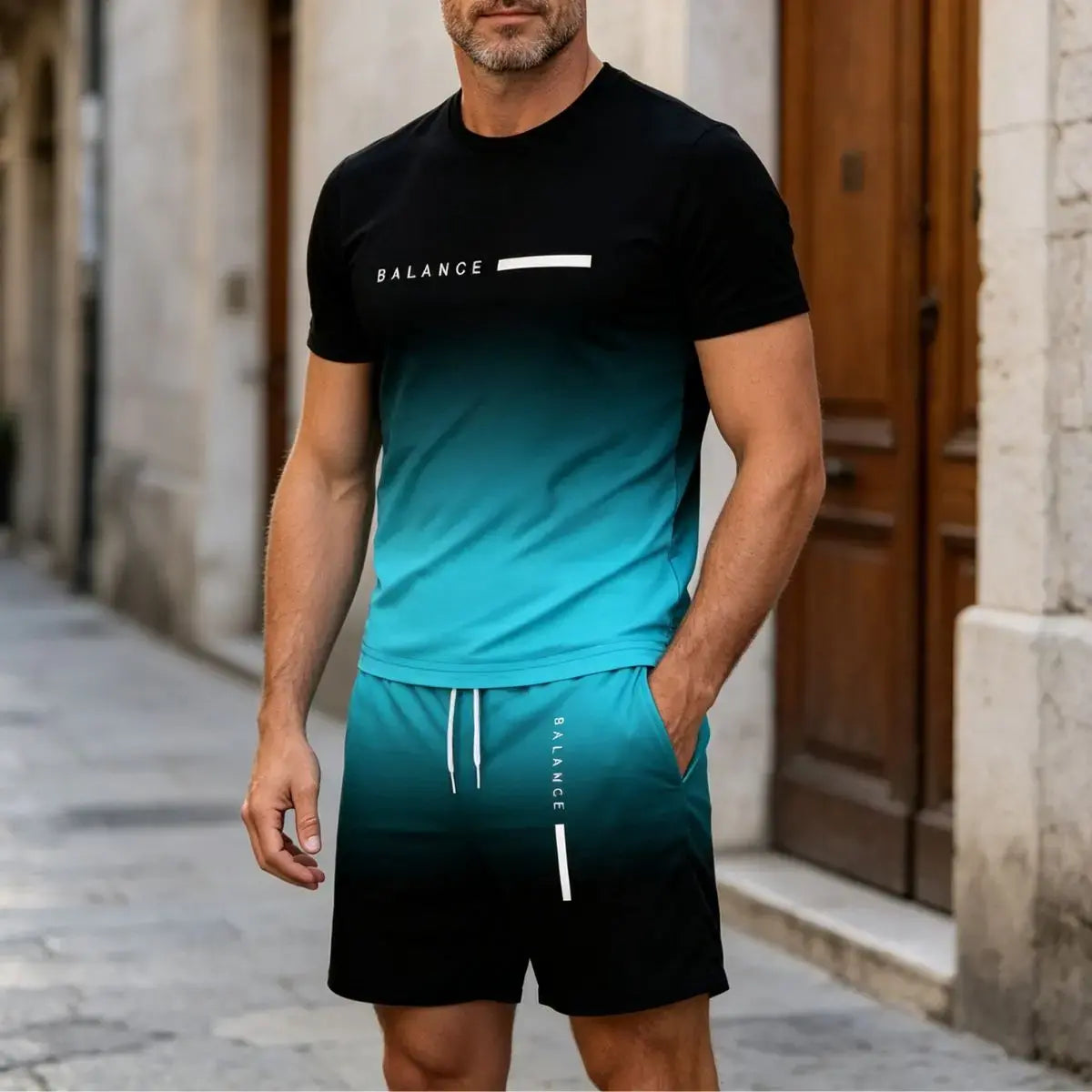 ✨Reducere 50%✨【S-6XL】Set sport de vară pentru bărbați, format din 2 piese - tricou și pantaloni scurți confortabili cu mânecă scurtă, pentru purtare zilnică și acasă