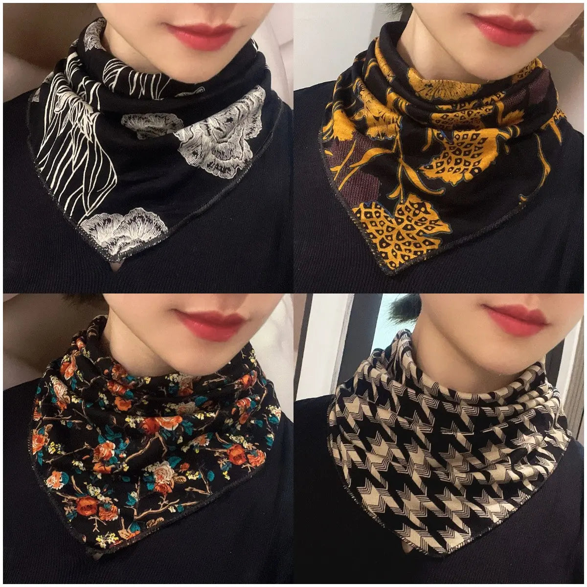 4 bucăți 🍂 Eșarfe triunghiulare pentru femei – căldură și stil pentru această toamnă și iarnă!