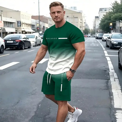 ✨Reducere 50%✨【S-6XL】Set sport de vară pentru bărbați, format din 2 piese - tricou și pantaloni scurți confortabili cu mânecă scurtă, pentru purtare zilnică și acasă