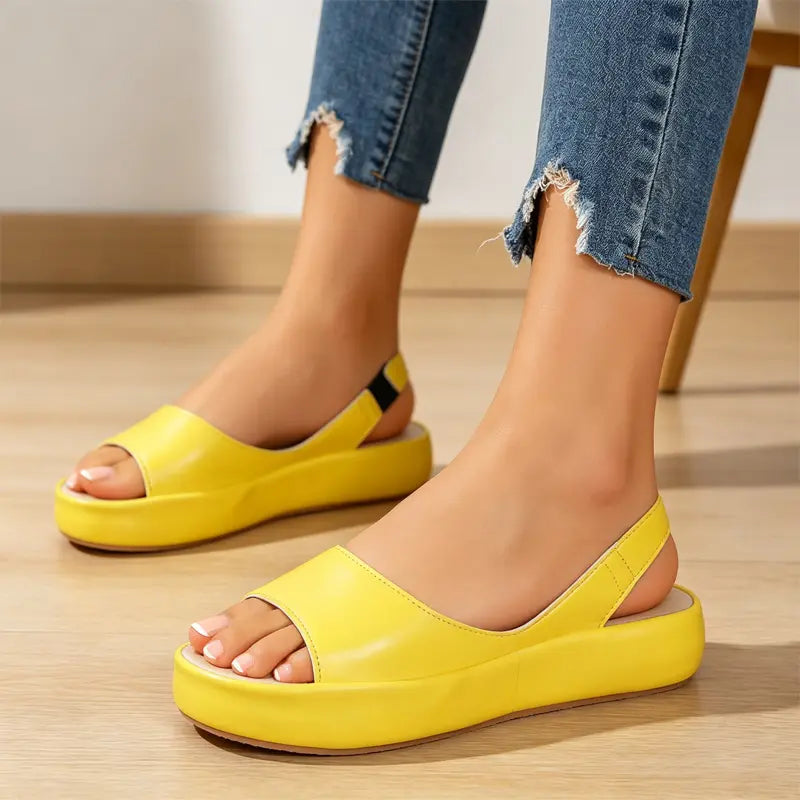 👡 Sandale cu platformă, din piele naturală, cu vârful deschis – Talpă anatomică moale, model slip-on ☀️✨