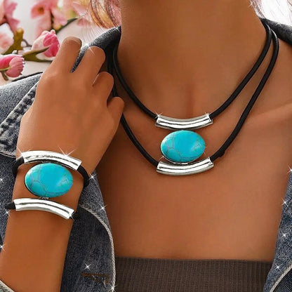 ✨🔥【Kup 1, otrzymaj 1】Zestaw naszyjnika i bransoletki w stylu boho z kamieniami 