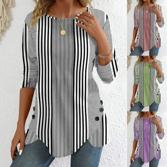 ✨🔥【S-6XL】Cămașă casual cu dungi pentru femei, mărime mare