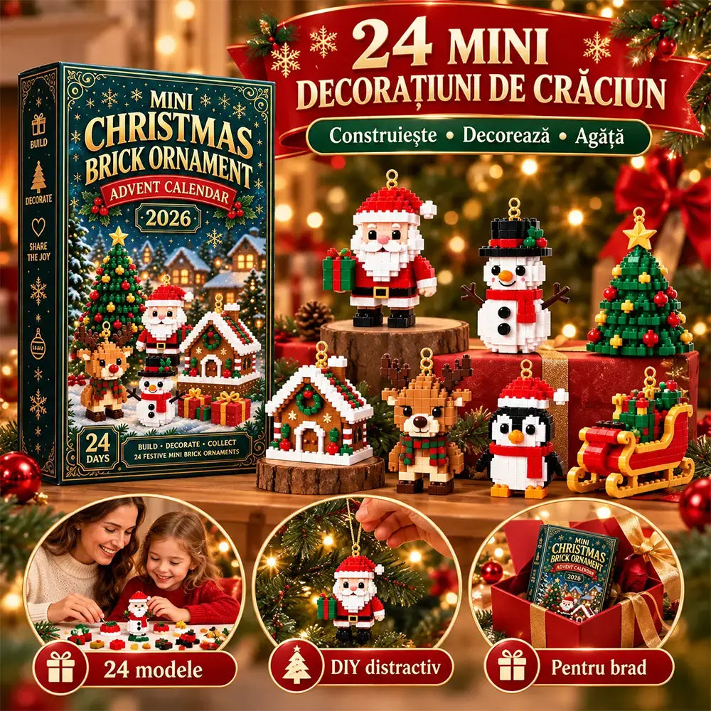 🎄 Calendar Advent 2026 cu Mini Blocuri de Construcție de Crăciun · 24 de Surprize · Ornamente de Agățat în Brad · Cadou Perfect pentru Familie!