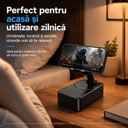 🔥 3 în 1: Difuzor Bluetooth + încărcător + suport pentru telefon 360° 📱🔊⚡