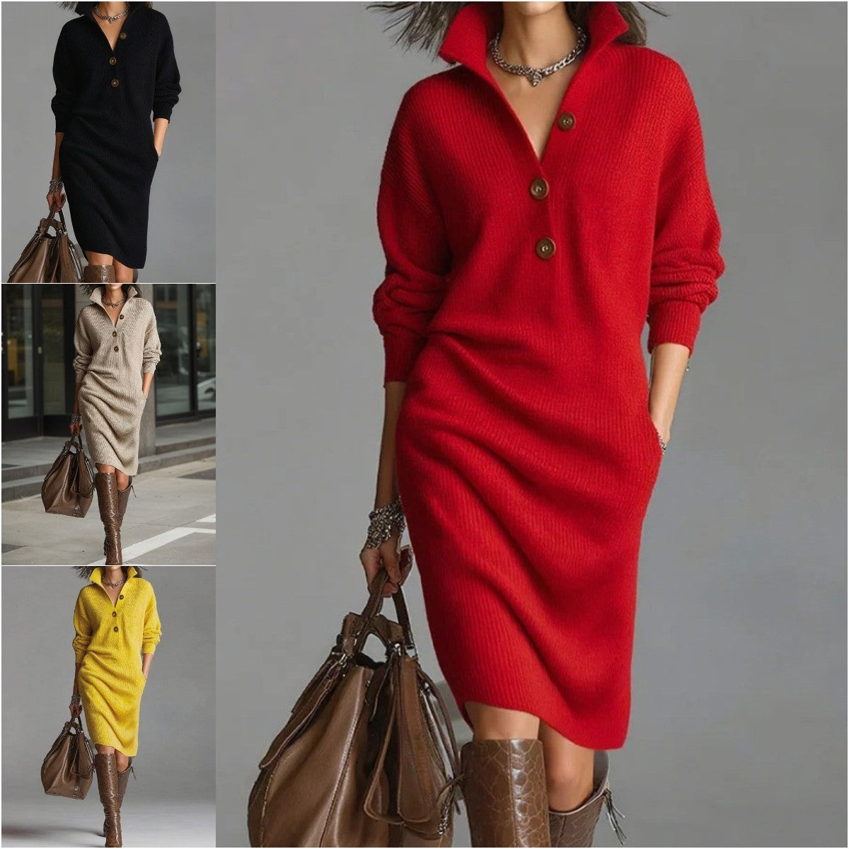 🔥【Zľava 50 % na obmedzený čas】【S-3XL】Nové európske a americké pletené šaty 2025, s golierom