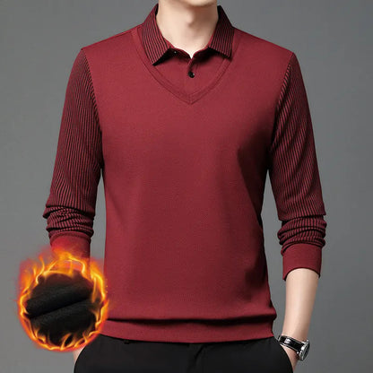 【M-4XL】Tricou polo din două piese, cu un model în dungi de tip „faux-patchwork”