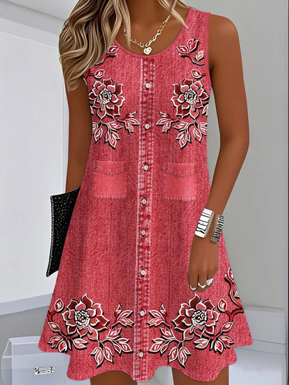 👗【S-8XL】Rochie de vară confortabilă, cu decolteu rotund și imprimeu, mulată și ușor de stilizat.
