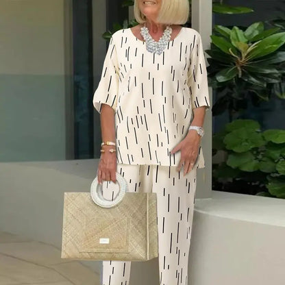 ✨【Top + Pantaloni】(40-120kg) Set elegant și elegant din două piese pentru femei, cu imprimeu