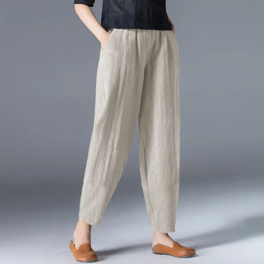 🌿50% reducere🔥【40-120 kg】Pantaloni largi pentru femei din bumbac și in, disponibile în mărimi mari