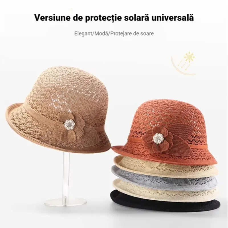👒Pălărie de soare elegantă, cu design împletit ajurat, oferă protecție puternică împotriva razelor solare.