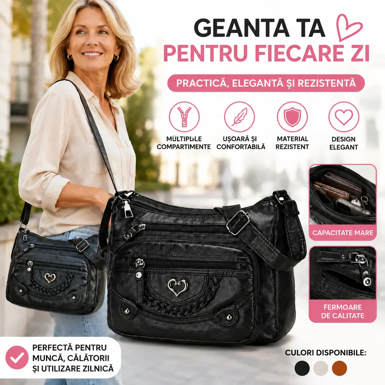 💐 Reducere de 50%! 🎁 Geantă de umăr din PU moale pentru femei – Mai multe buzunare pentru o organizare perfectă 👜🔑