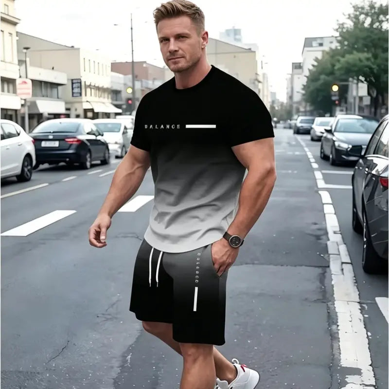 ✨Reducere 50%✨【S-6XL】Set sport de vară pentru bărbați, format din 2 piese - tricou și pantaloni scurți confortabili cu mânecă scurtă, pentru purtare zilnică și acasă