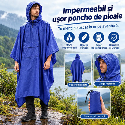 🏕️ Poncho de ploaie multifuncțional 3 în 1 | Pelerină impermeabilă + Cort de camping + Saltea de sol | Pentru drumeții și camping 🌧️