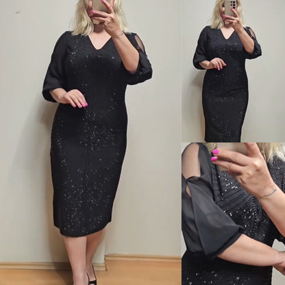 🔥Časově omezený výprodej 🔥【S-5XL】Elegantní a módní midi šaty s tylovými rukávy 