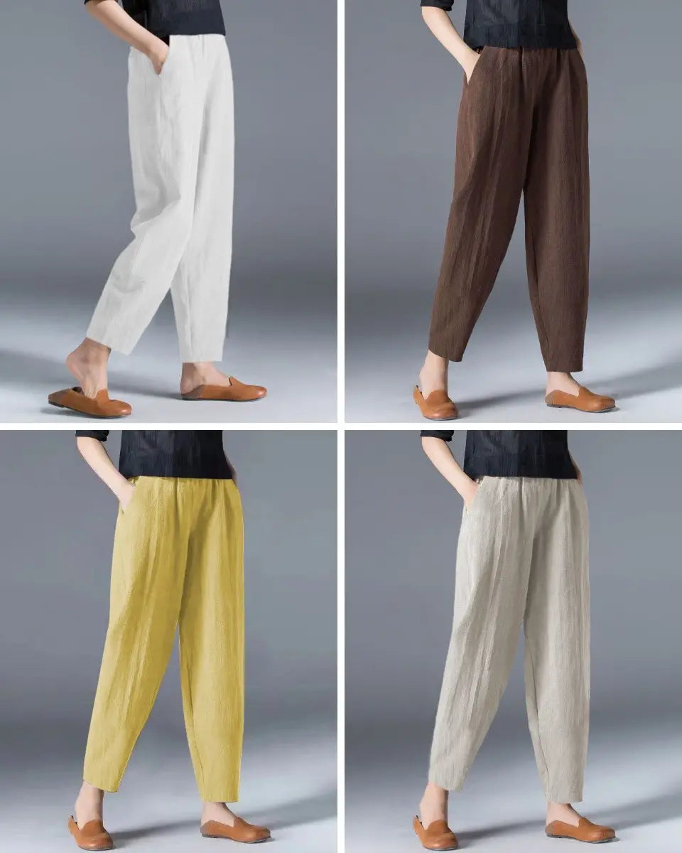 🌿50% reducere🔥【40-120 kg】Pantaloni largi pentru femei din bumbac și in, disponibile în mărimi mari