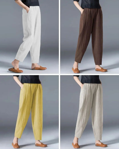 🌿50% reducere🔥【40-120 kg】Pantaloni largi pentru femei din bumbac și in, disponibile în mărimi mari