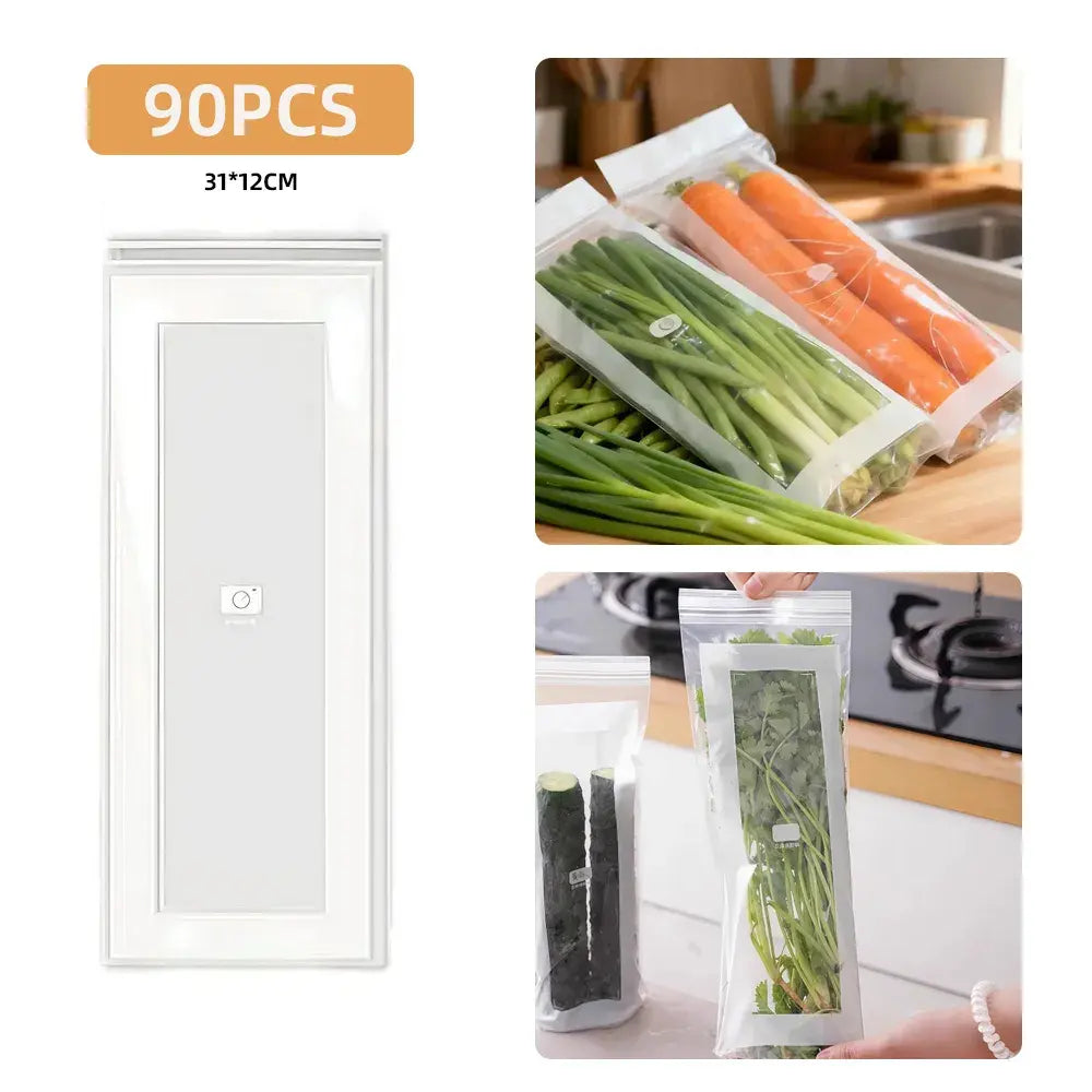 Pungi Alimentare Alungite cu Zipper – Pungi Îngroșate și Reutilizabile pentru Păstrarea Prospețimii în Frigider și Congelator (Set 90 Bucăți) 🥒🌽