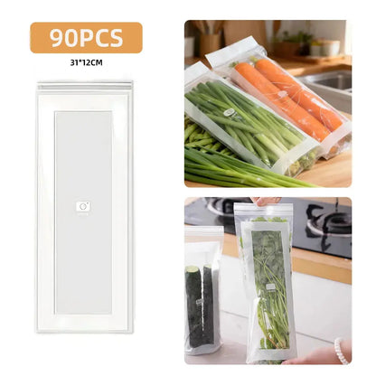 Pungi Alimentare Alungite cu Zipper – Pungi Îngroșate și Reutilizabile pentru Păstrarea Prospețimii în Frigider și Congelator (Set 90 Bucăți) 🥒🌽