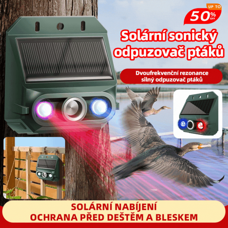 【🔥Cumpărați 1, primiți 1 gratuit】🔥Repelent solar cu ultrasunete pentru animale pentru exterior Repelent pentru păsări cu lumină infraroșu intermitent cu LED roșu și albastru