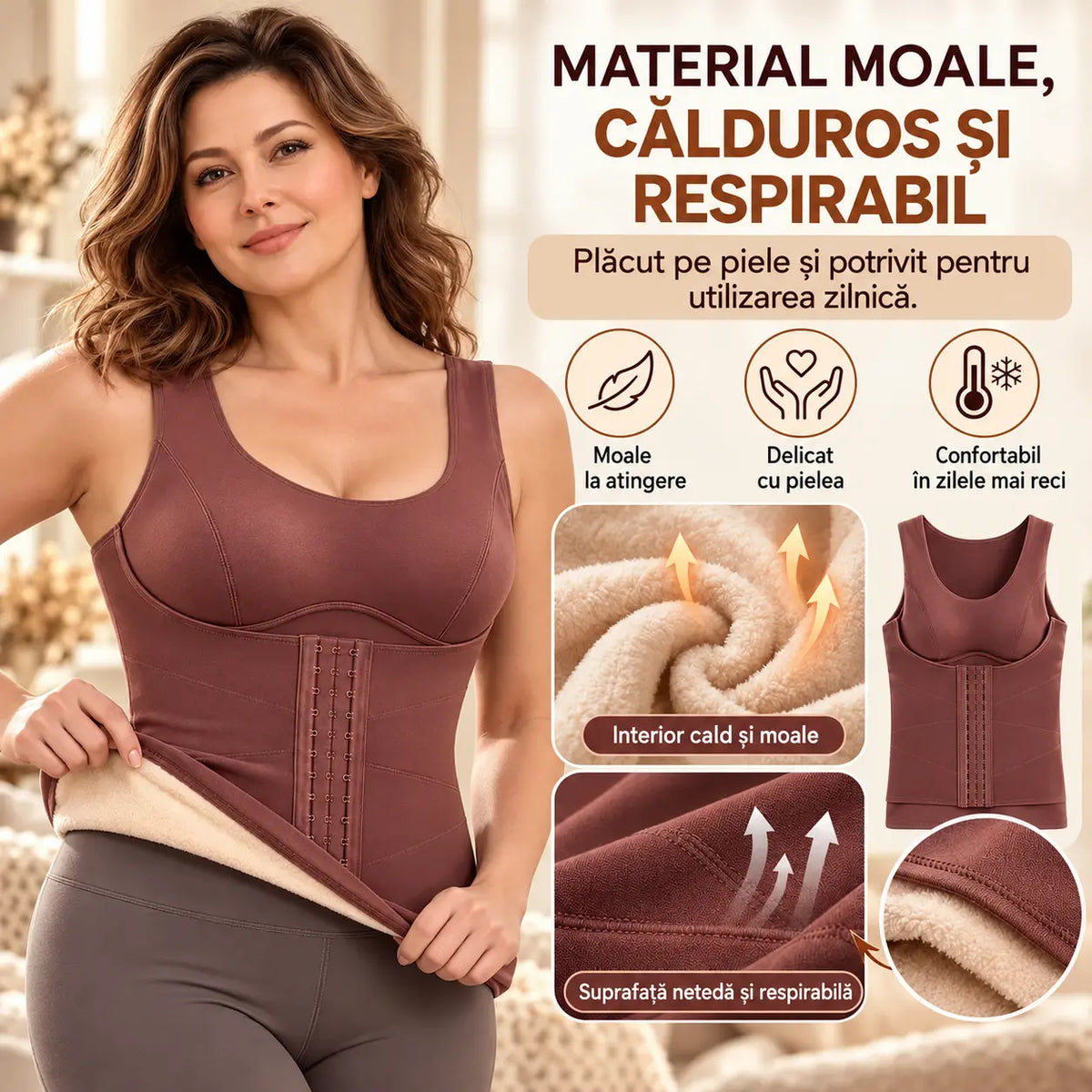 【XL-5XL / 4 culori】Vestă călduroasă cu căptușeală din fleece, fabricată în Germania, concepută pentru a modela zona abdomenului și a taliei