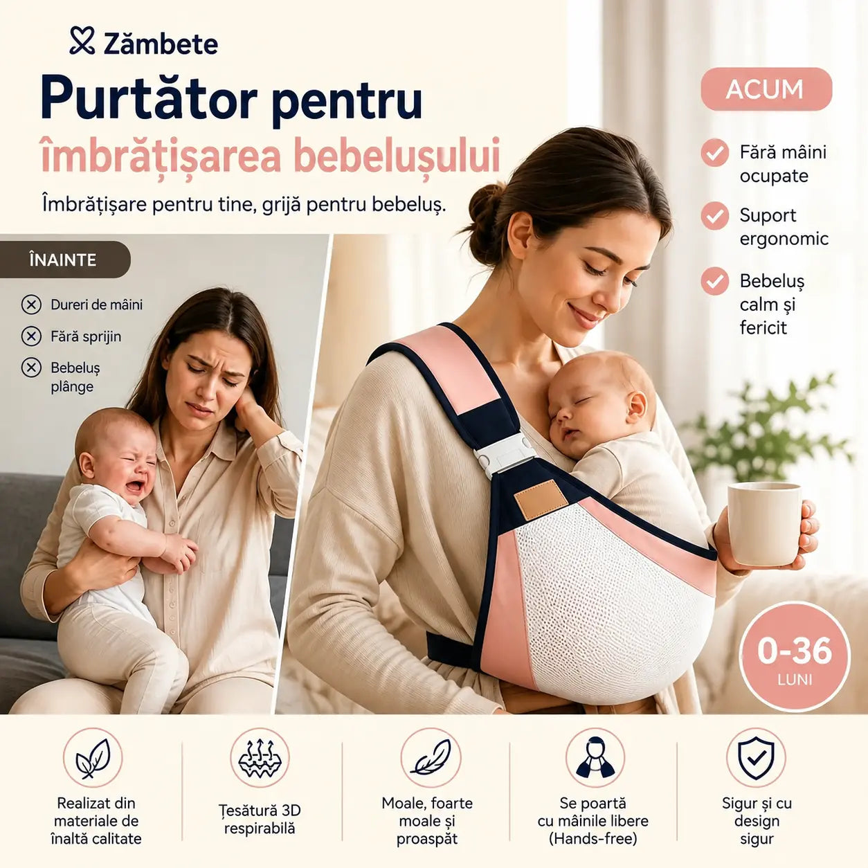 👶 Marsupiu ergonomic și ușor pentru bebeluși | Perfect pentru plimbări și călătorii ✈️
